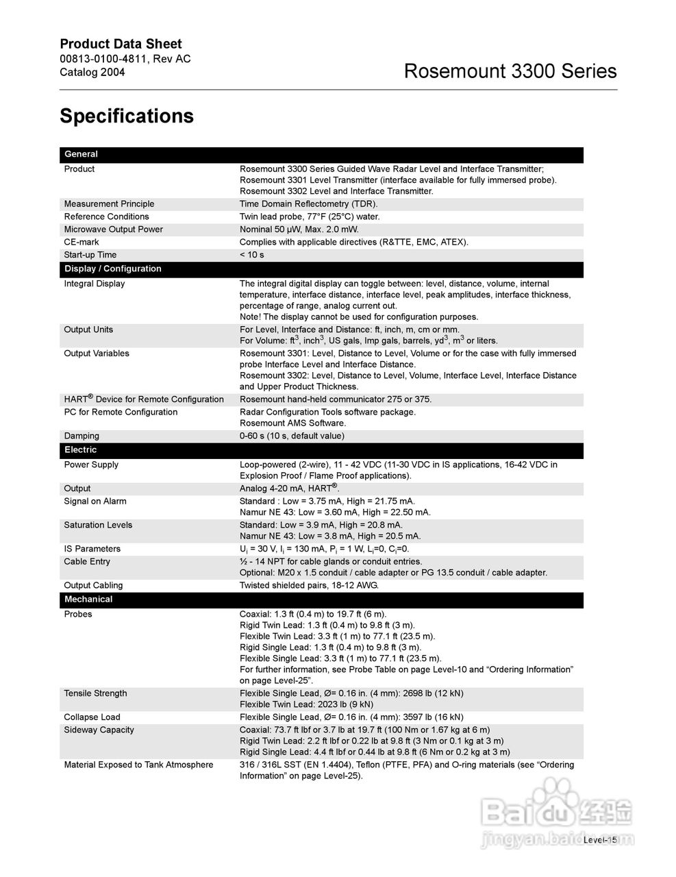 罗斯蒙特3300导波雷达液位和界面变送器使用说明书:[2]