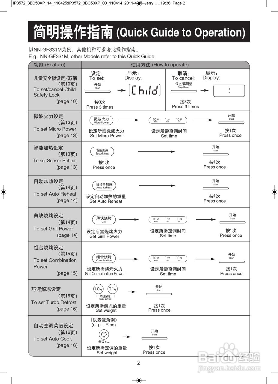 松下NN-GF351X微波炉使用说明书:[1]