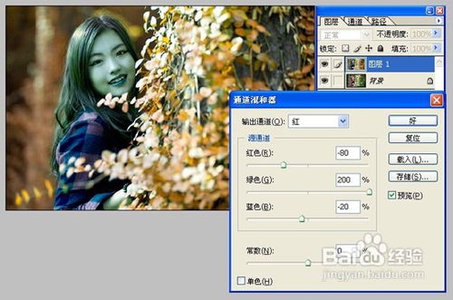 用ps通道混合器让美女照片季节大转换