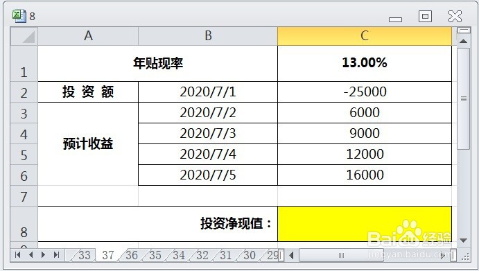 EXCEL运用XNPV计算投资净现值