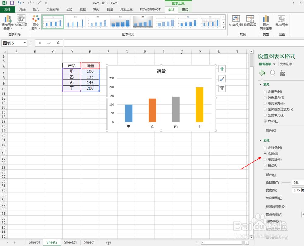 excel2013中如何给图表添加边框