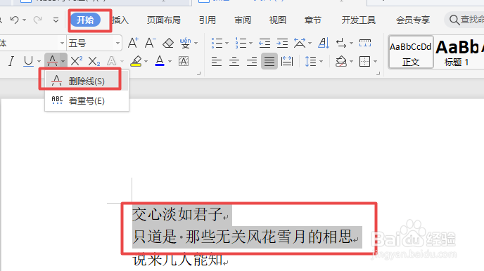 word文字添加删除线