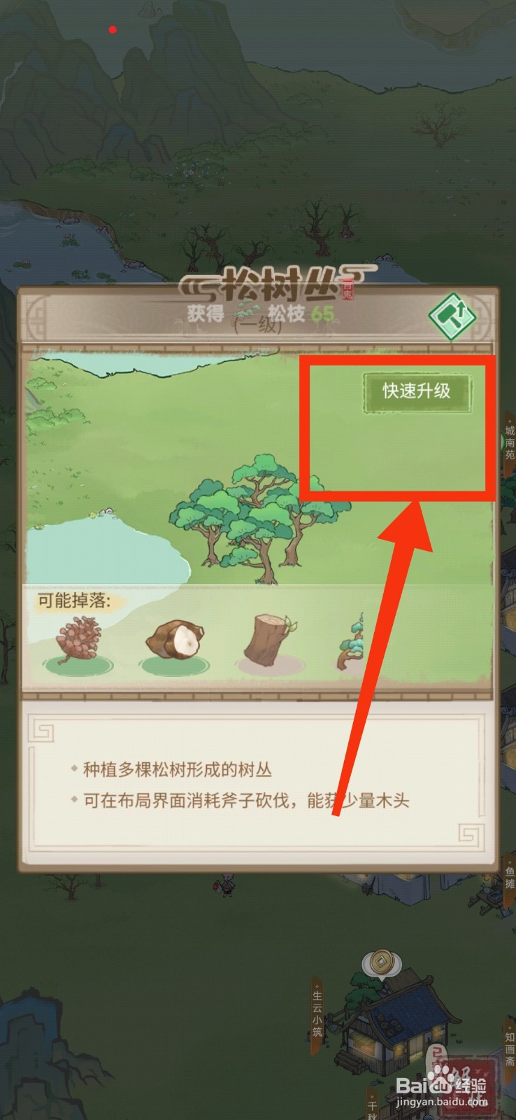解忧小村落怎样快速升级松树丛