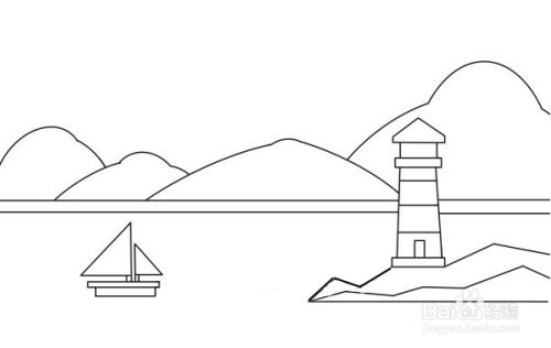 绘制两条长水平线.然后画山.