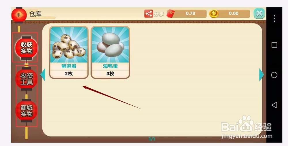 一乙农场养殖河鸭得鸭蛋并查看仓库农资工具明细