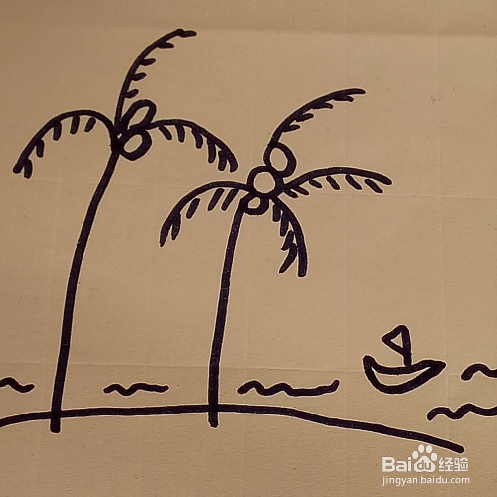 海边的椰子树幼儿线条简单绘画
