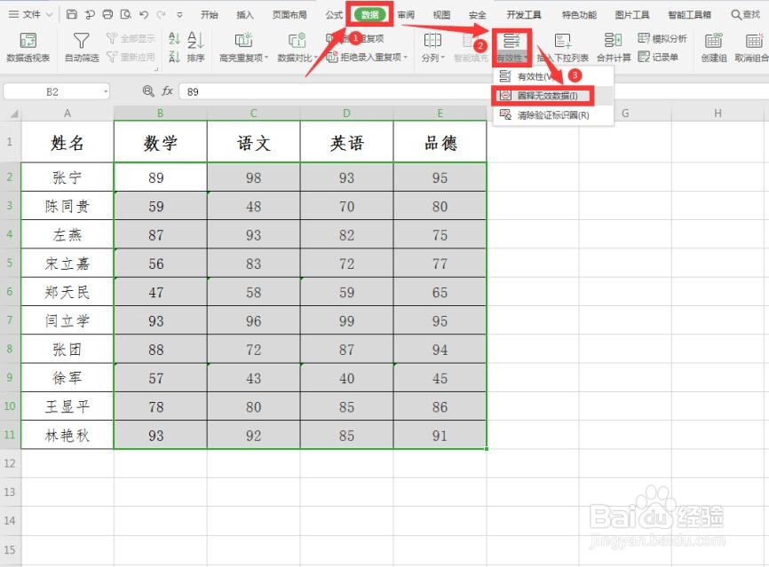 Excel中如何快速圈出不及格成绩