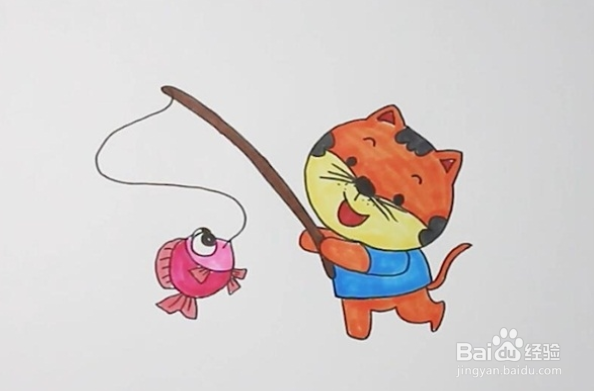 小猫钓鱼怎么画简笔画图片