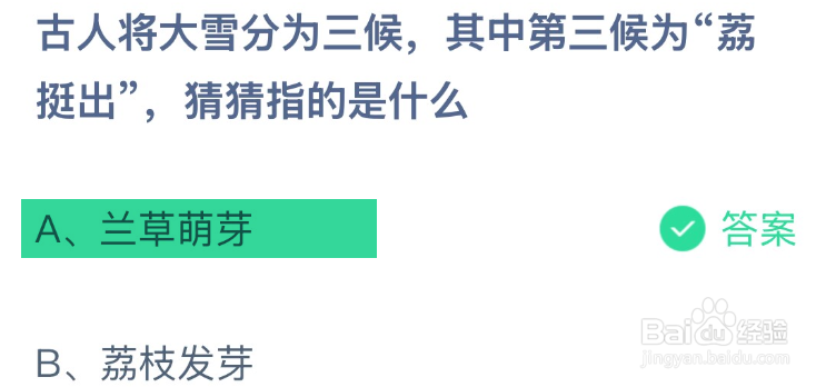 蚂蚁庄园2024.12.6第三候为荔挺出猜猜指的是