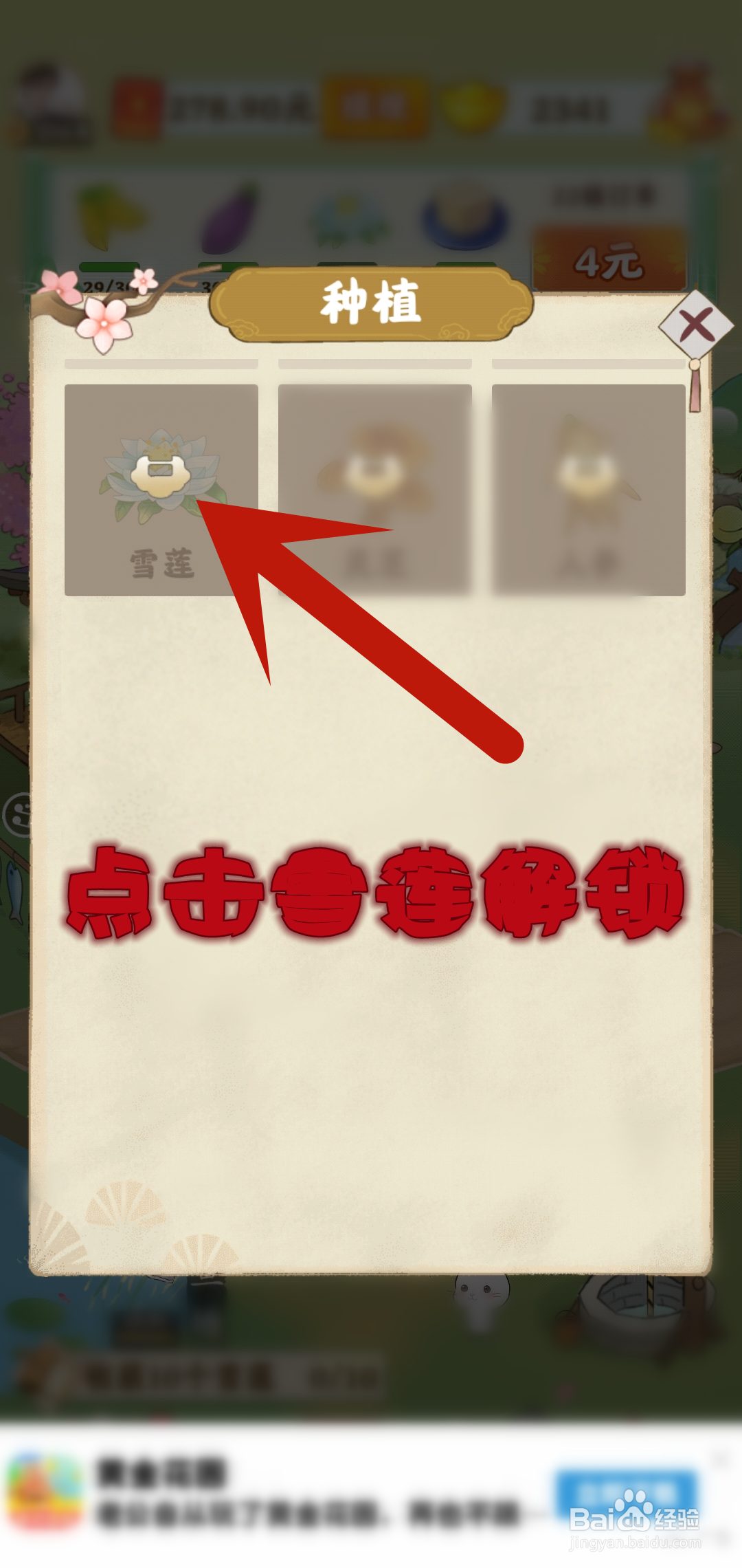 仙山小筑游戏怎么解锁雪莲种植