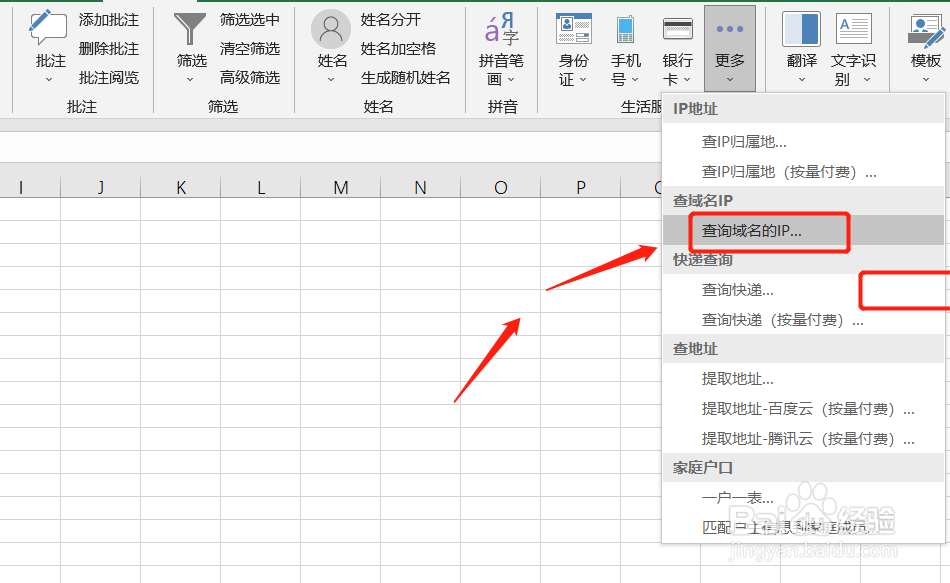 Excel如何实现查询域名的IP