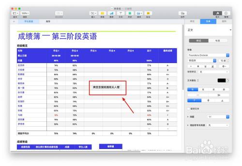 Numbers表格“成绩簿”模板中如何插入文本