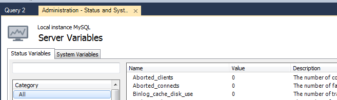 如何使用Workbench查看常规sql系统变量值