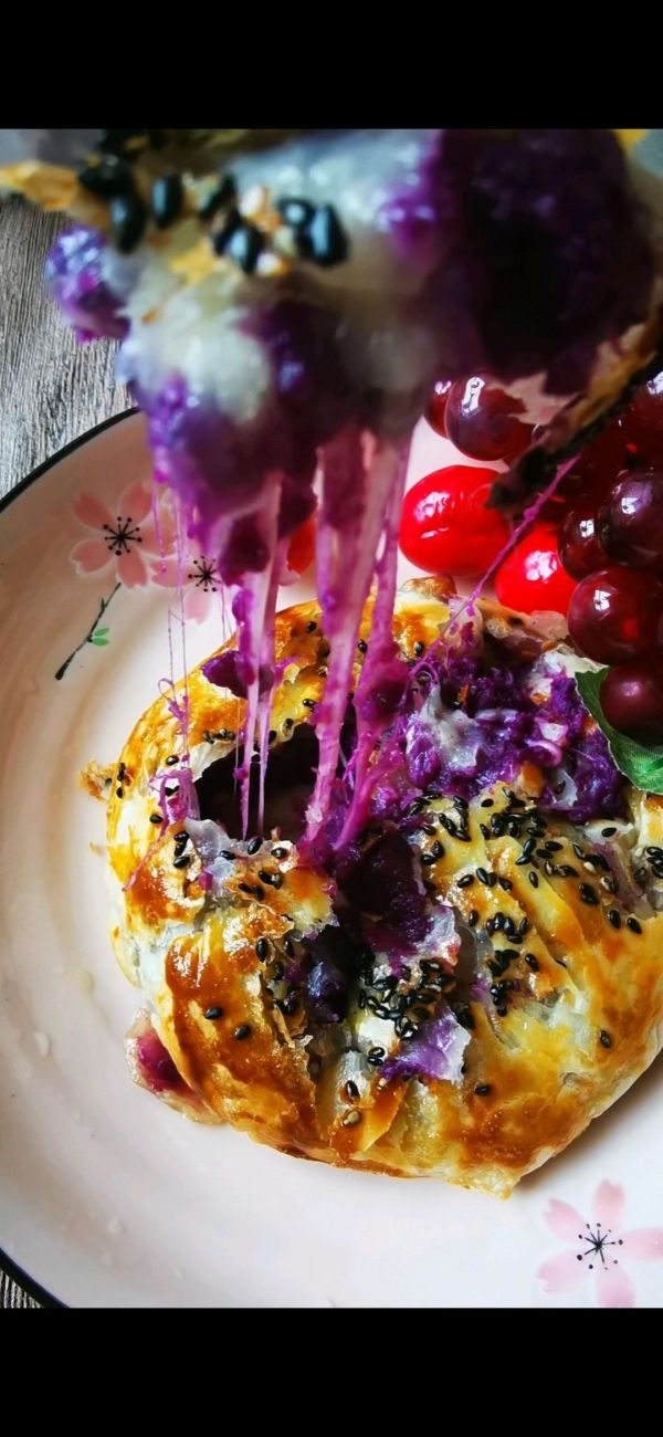 爆浆蜂蜜紫薯芝士饼