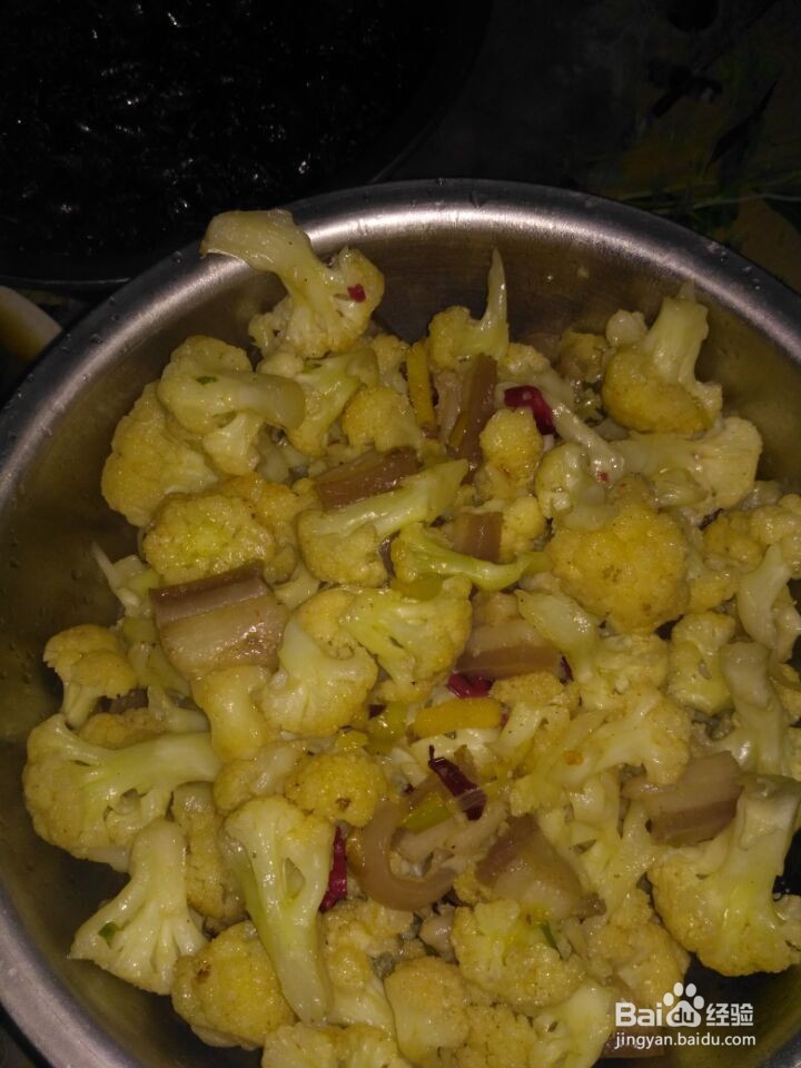家庭小炒菜花，方便简单的猪肉清炒花菜方法