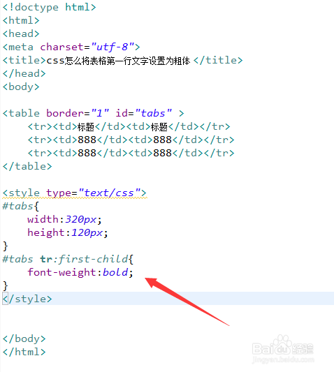 css怎么将表格第一行文字设置为粗体