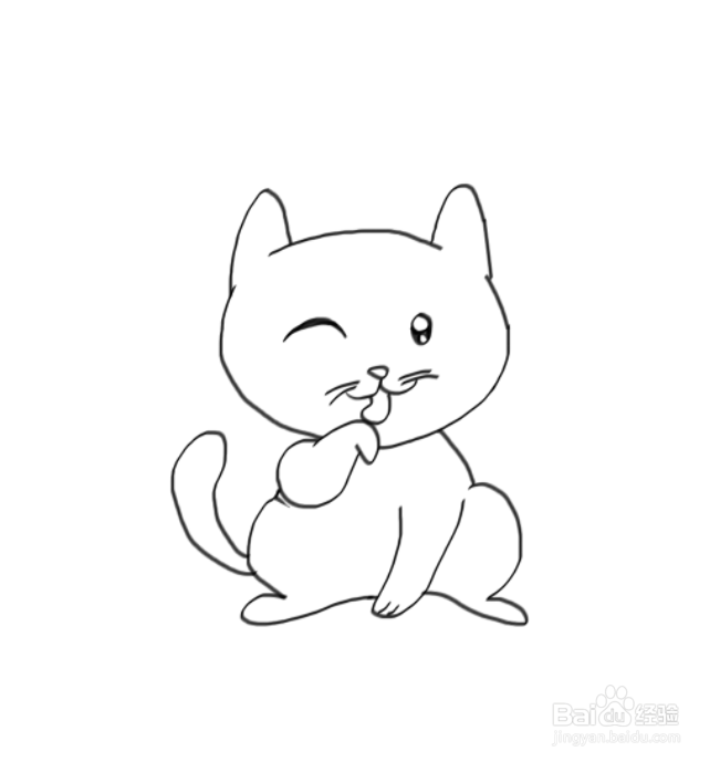 舔爪子的小猫咪简笔画