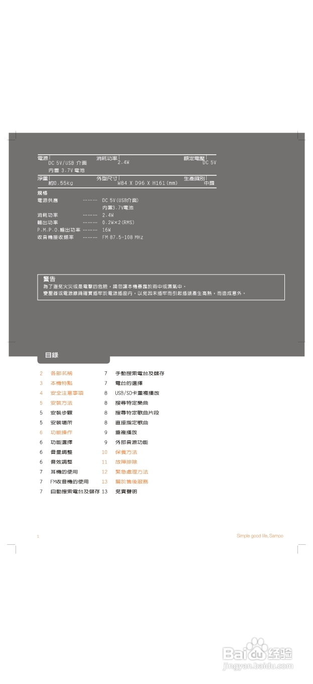 旺德电通AK-W1010UL USB/MP3/SD随身音响说明书