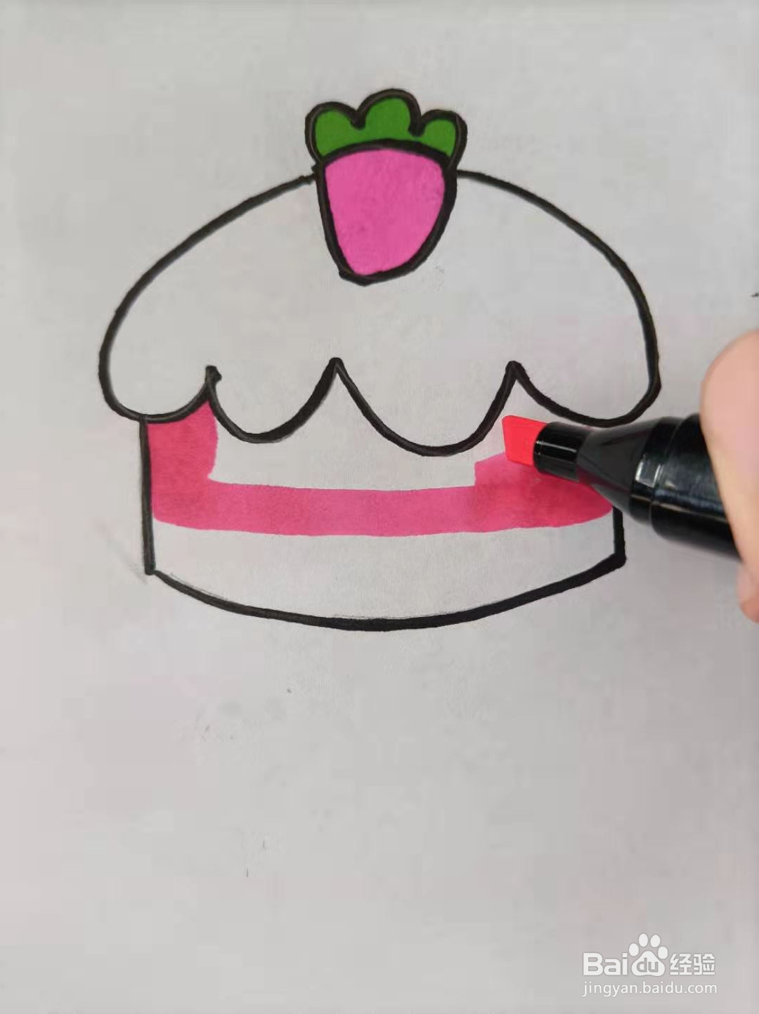 草莓蛋糕的手账图案怎么画