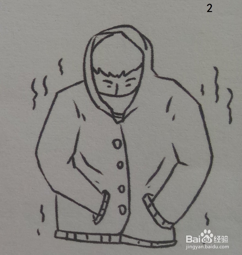 利用墨绿色绘制寒冷感觉的简笔画