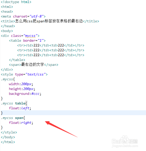怎么用css把span标签放在表格的最右边