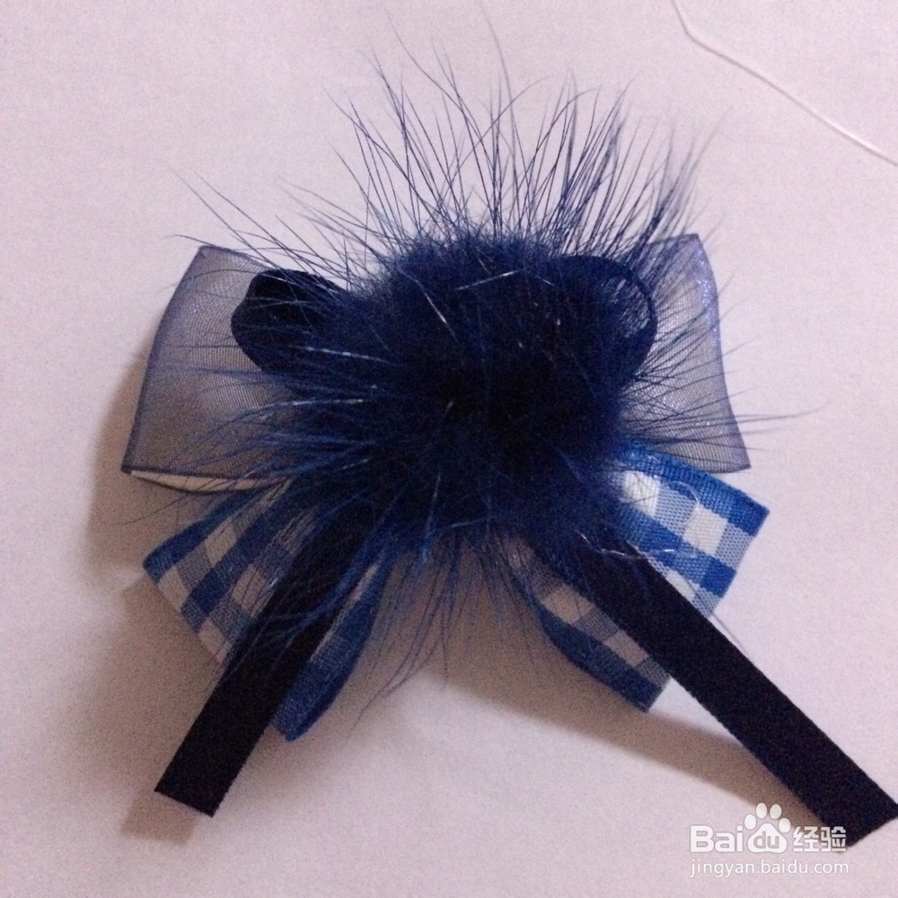 如何DIY制作小清新蓝格子复古手工发饰