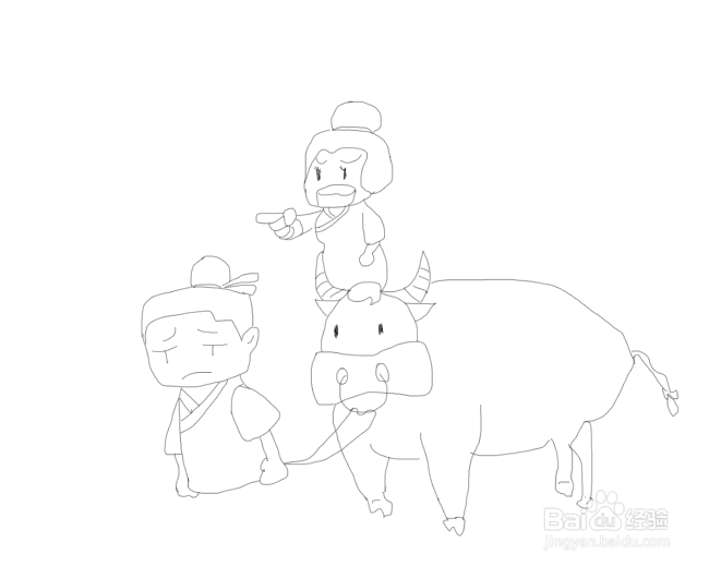 牛郎被赶出家门简笔画