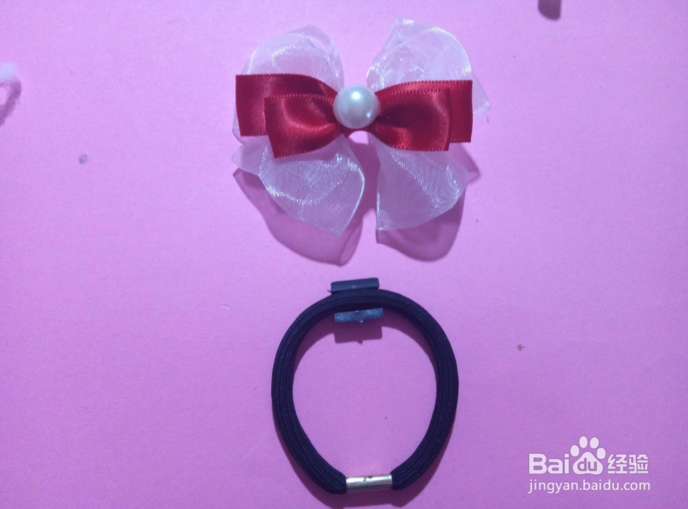 手工珍珠双色小花头花头绳制做方法