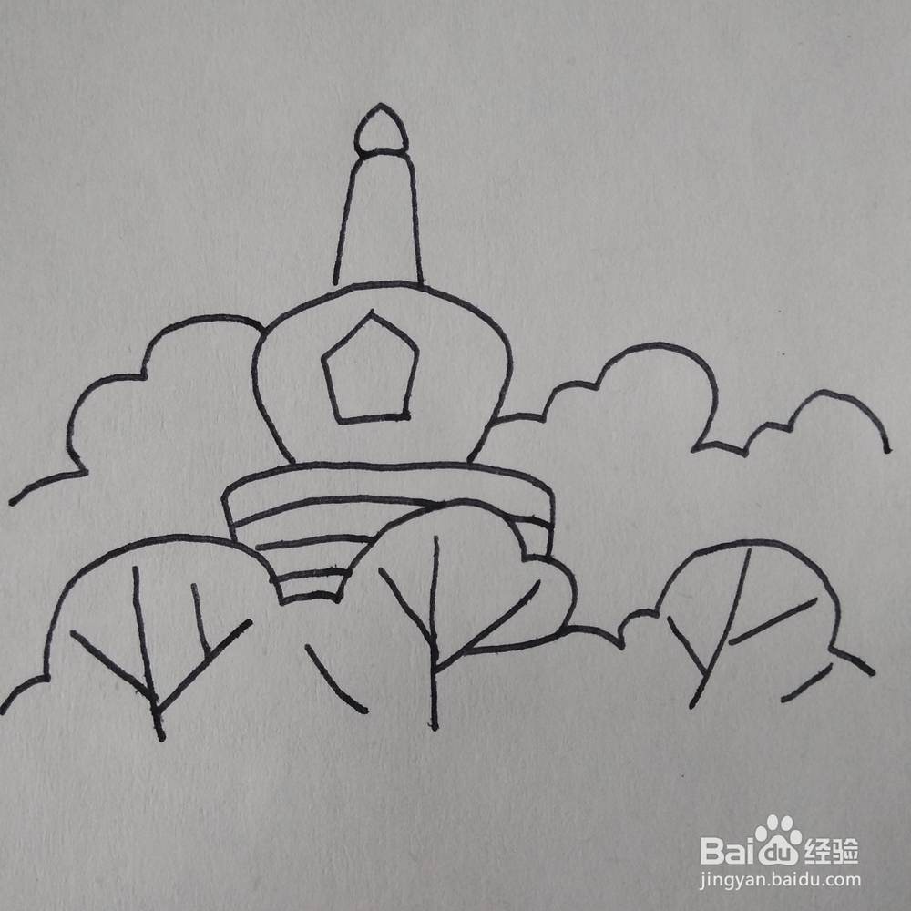 怎么画一幅简单的北海公园卡通儿童简笔画？