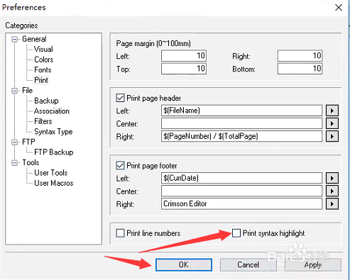 Crimson editor怎么高亮度打印语法关闭