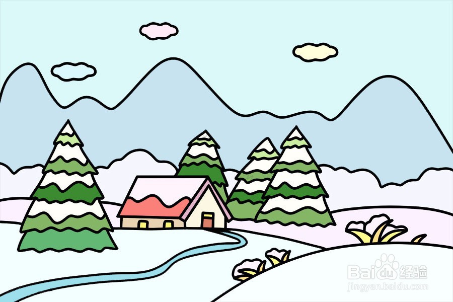 二年级画画冬天的景色图片