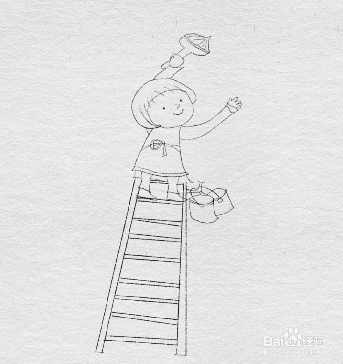 简笔画--如何画在粉刷彩虹的小女孩