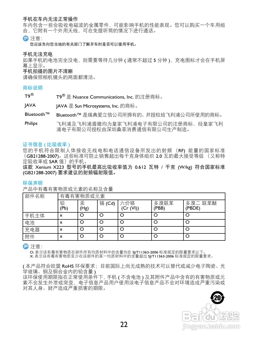 飞利浦X223手机使用说明书:[3]