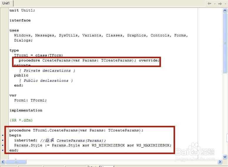 Delphi7取消窗口右上角最大化最小化按钮