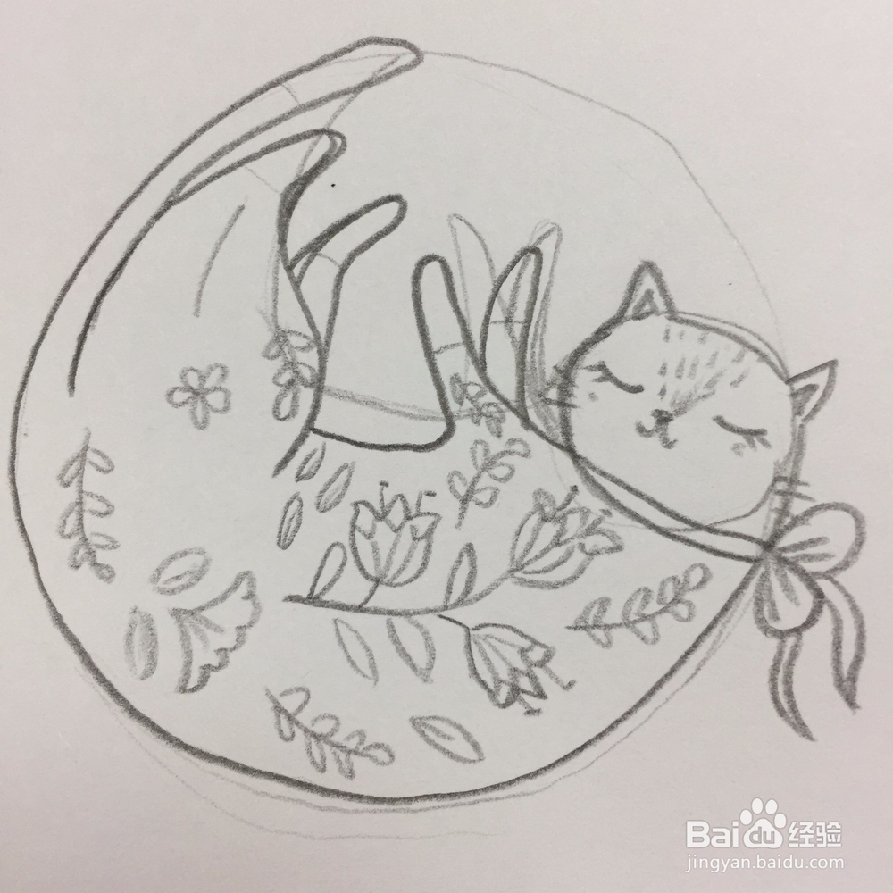 花草小猫咪刺绣图样的教程