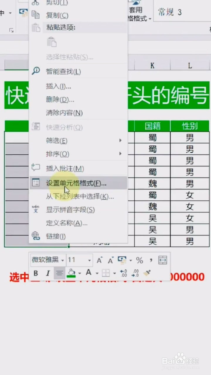 Excel中如何输入以“0”开头的编号