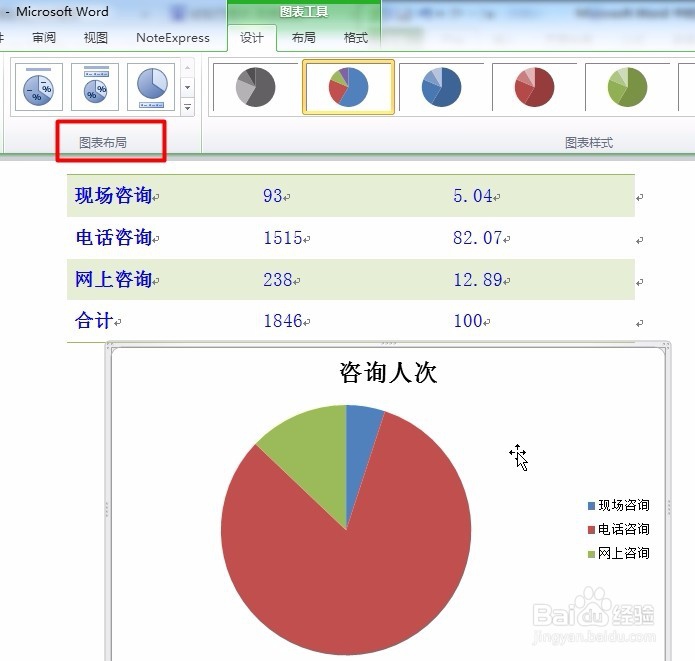 Word里面如何为表格插入饼图并显示百分比