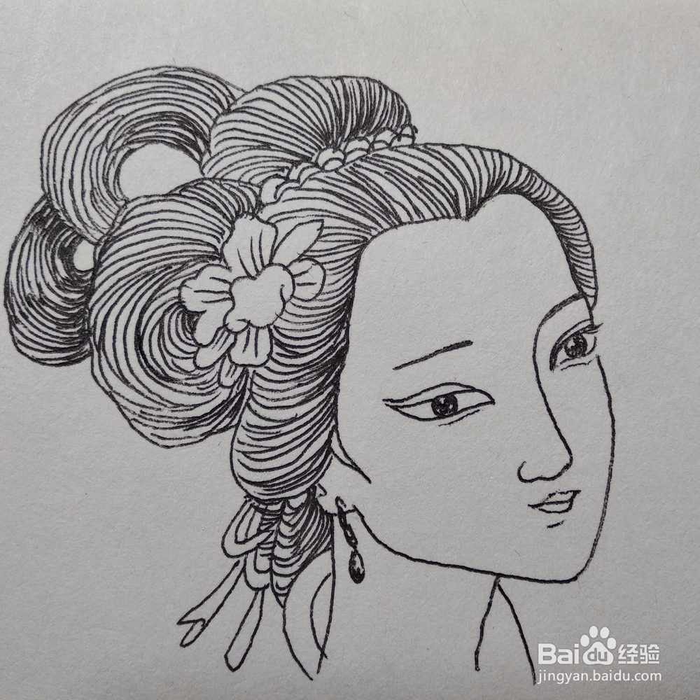 中国画白描技法中如何绘制人物的头发特写和发丝