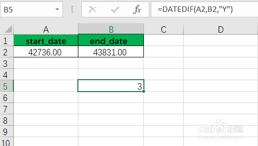 使用DATEDIF函数计算两个日期之间相隔的天数等