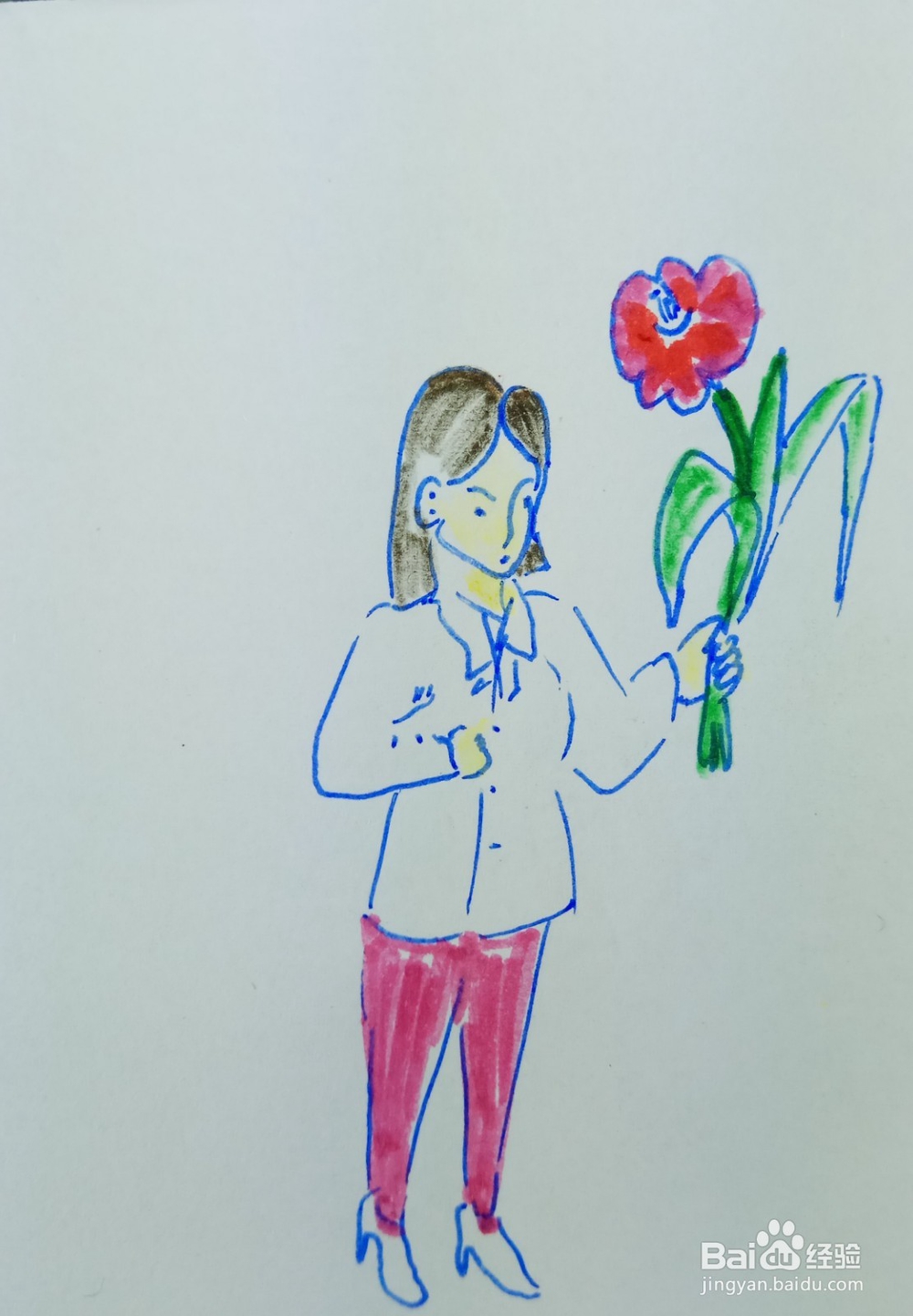 怎样画儿童简笔画拿起一朵漂亮的鲜花？