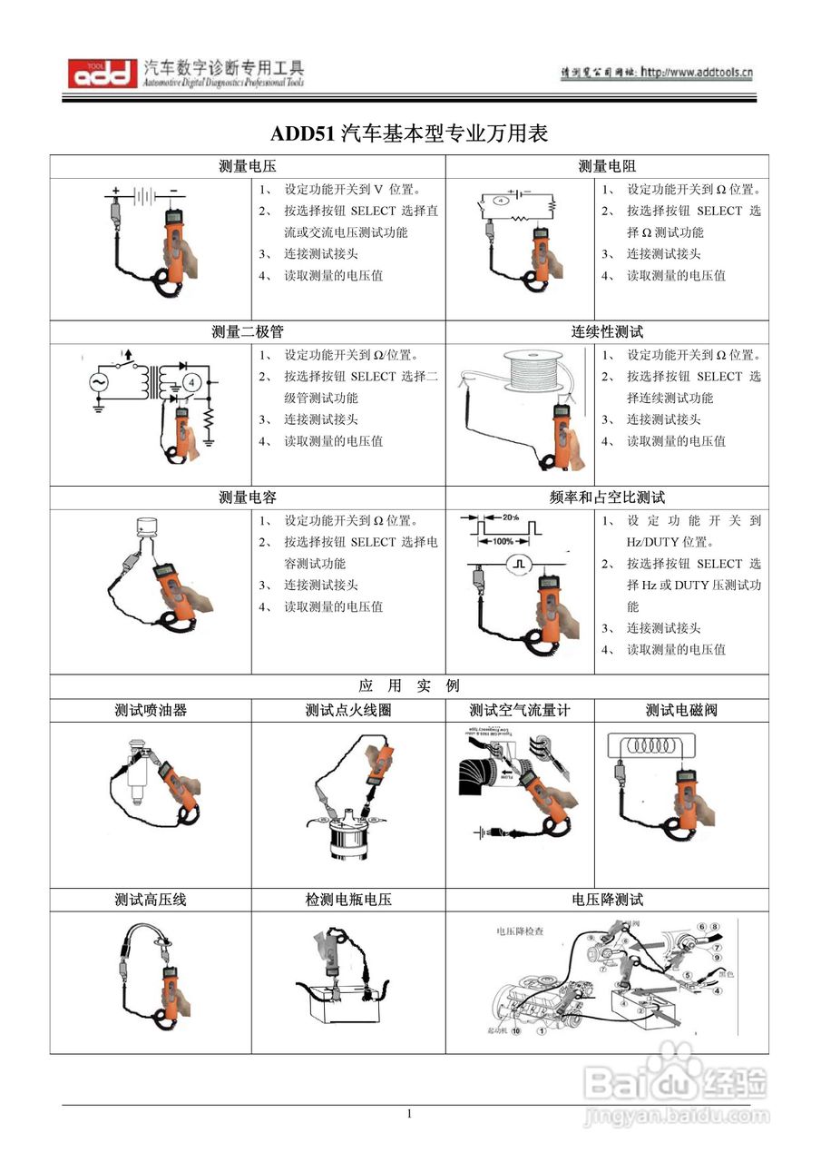 基本型汽车万用表ADD51说明书