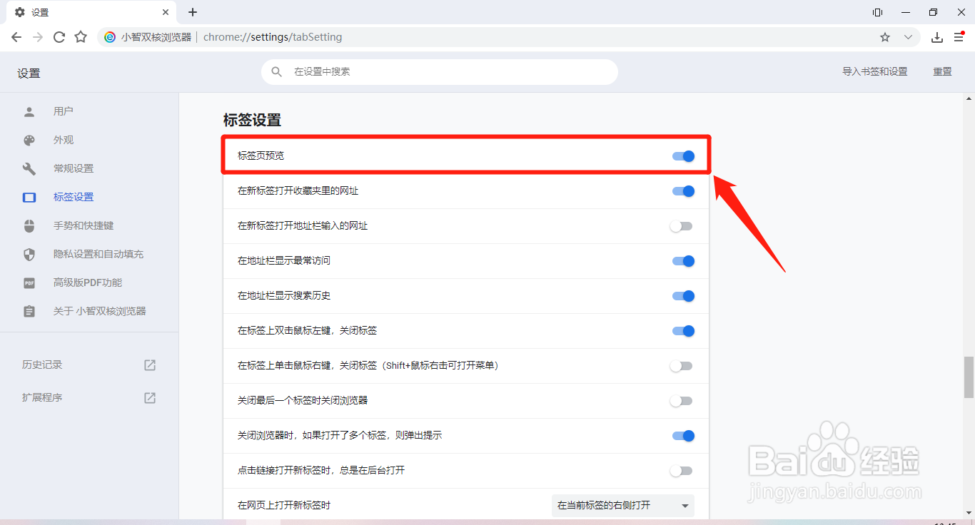 小智双核浏览器怎么关闭标签页预览功能