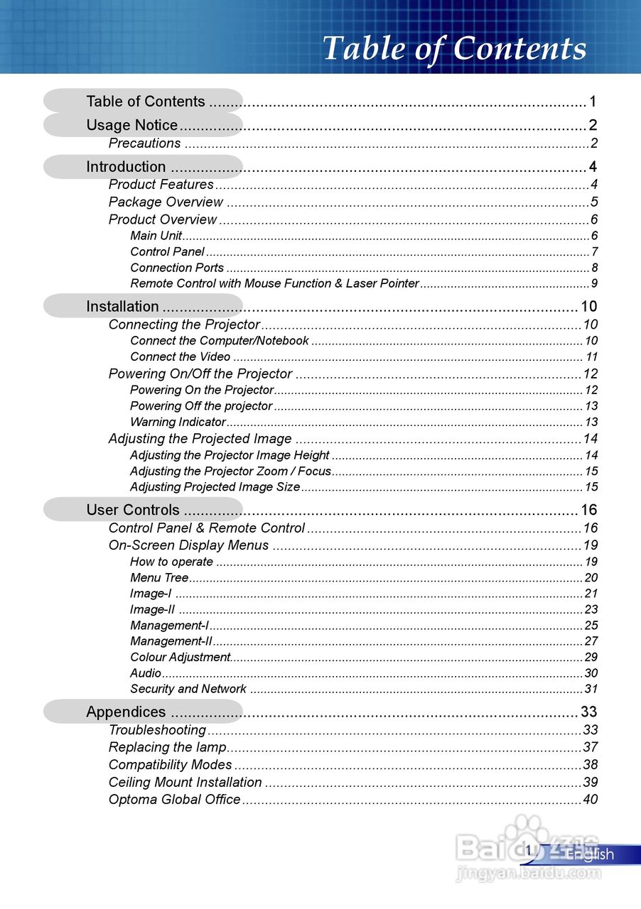 奥图玛投影机EP910型说明书:[1]