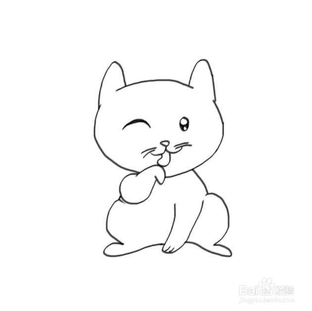 舔爪子的小猫咪简笔画