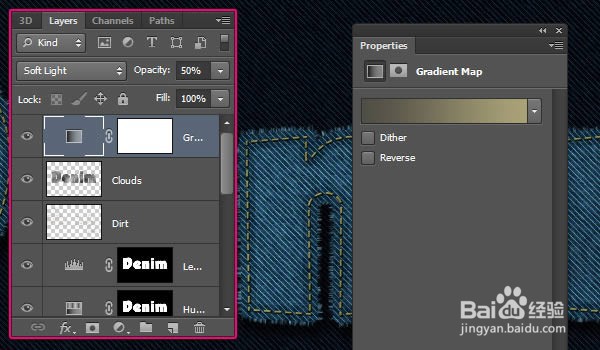 如何在Photoshop中制作缝合牛仔布文字效果