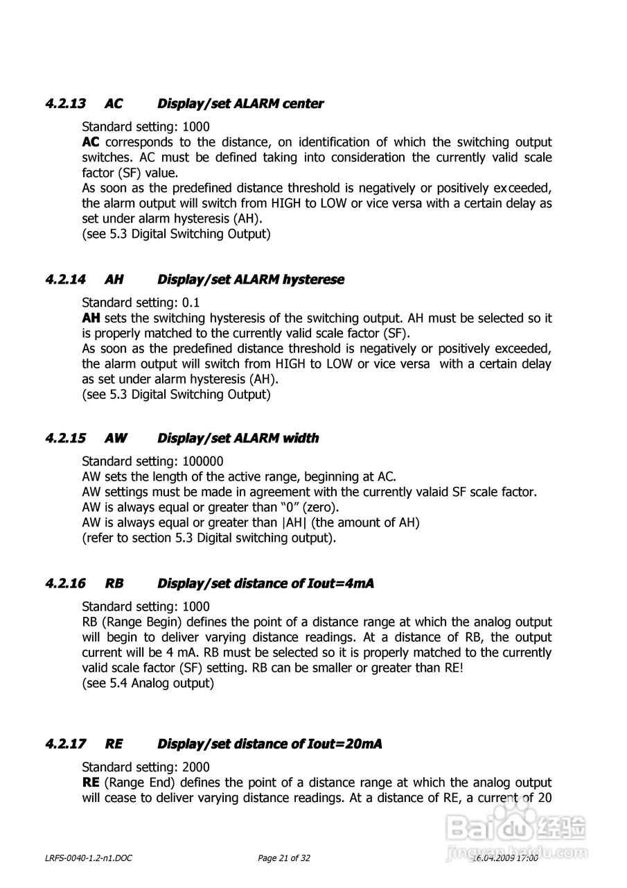 德国LRFS-0040系列激光测距传感器操作说明书:[3]