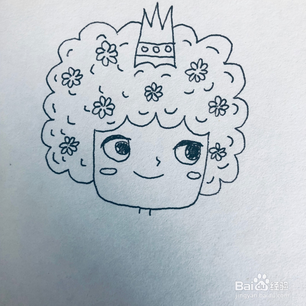 自信的卷发女王卡通画绘画