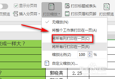 WPS表格怎么设置所有列能在同一个页面打印？