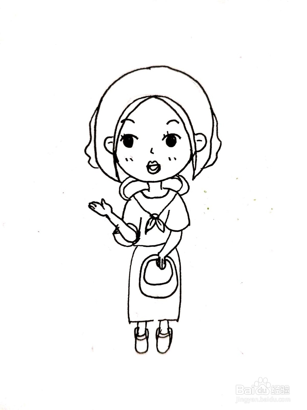 简笔画:可爱落叶女孩简笔画