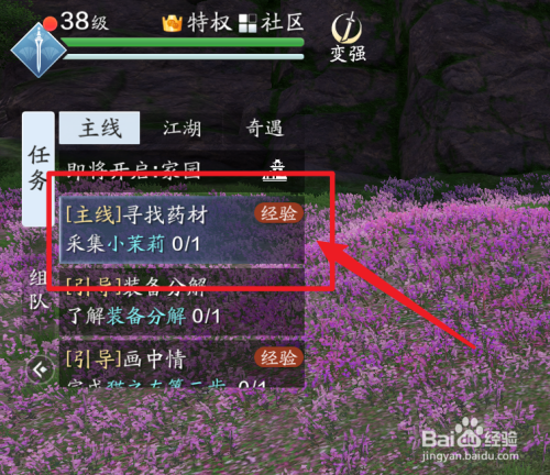 打开右侧任务栏中标注有经验标蚂关块签的任务.